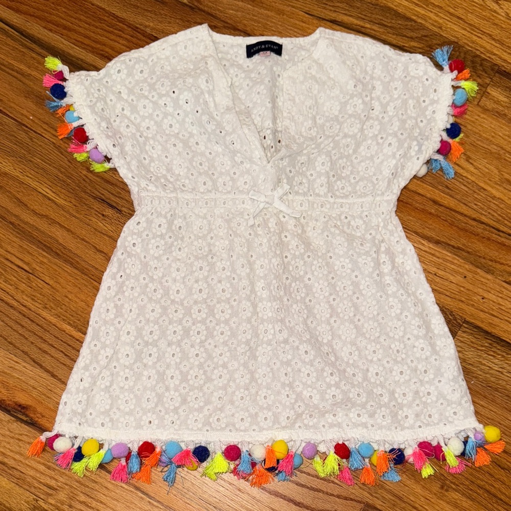 Andy & Evan White Eyelet Blouse with Colorful Tassels